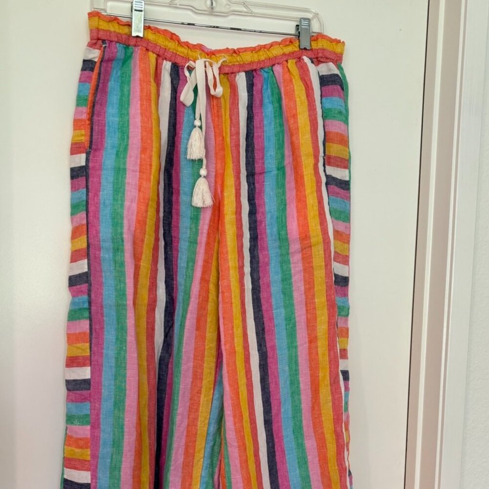 J CREW RAINBOW STRIPED LINEN FUN PANTS SIZE MED